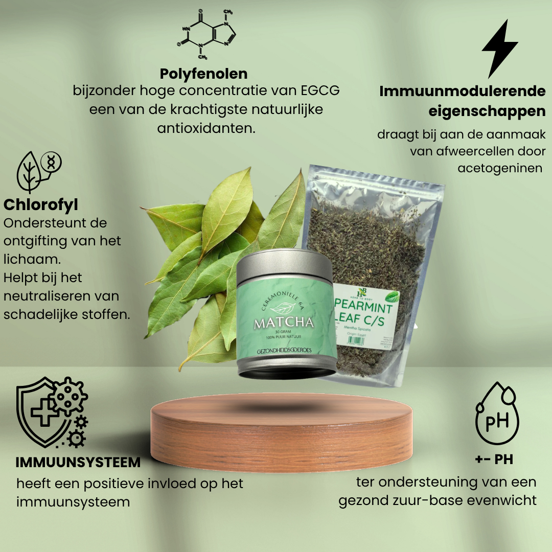 Thee set: Ceremoniele Matcha, Kruizenmunt & Zuurzak bladeren