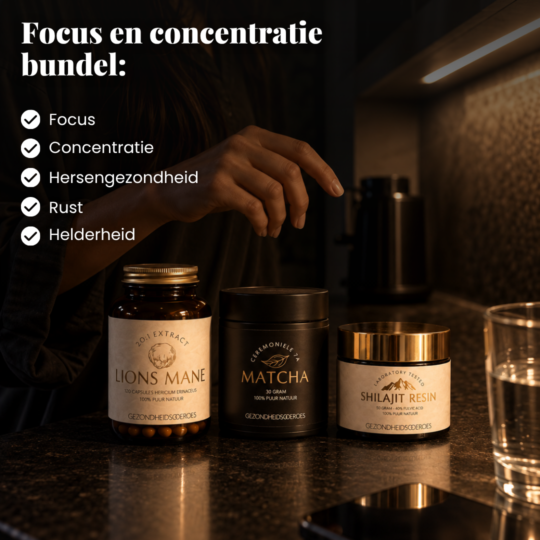 Focus bundel: Lions mane, Matcha & Shilajit