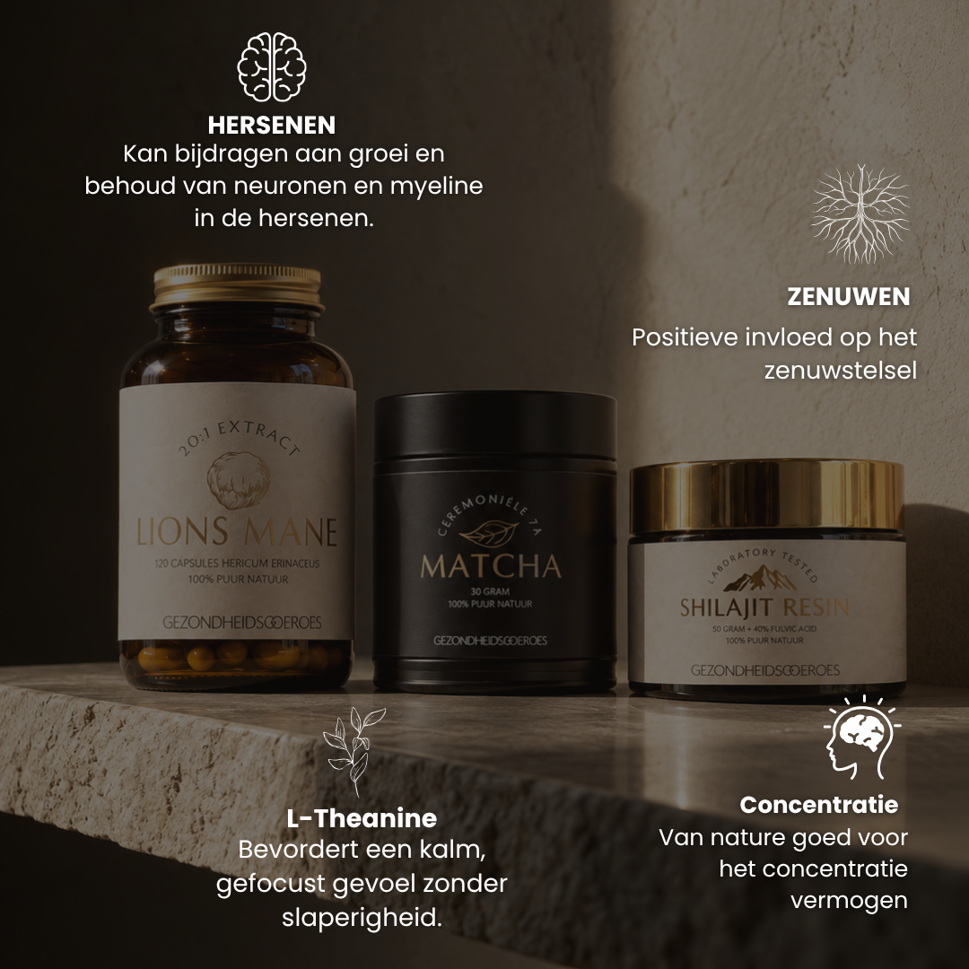 Focus bundel: Lions mane, Matcha & Shilajit