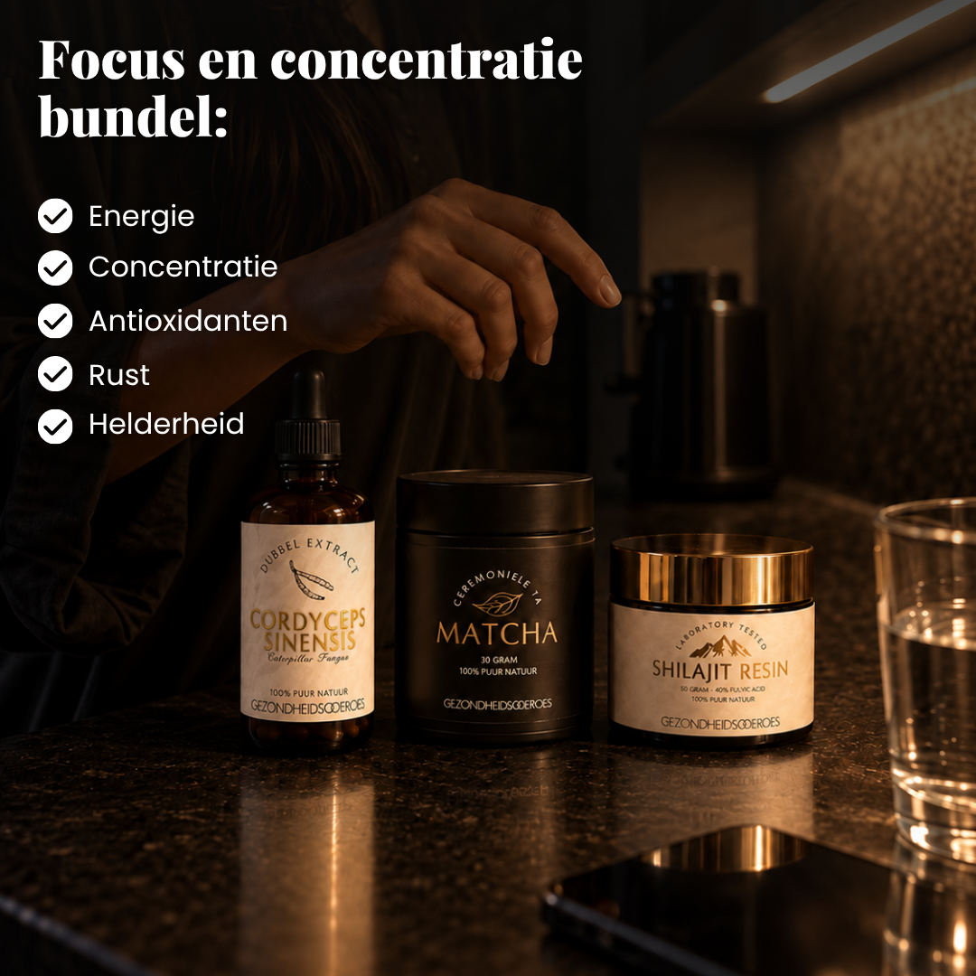 Energie Bundel: Matcha, Shilajit en Cordyceps